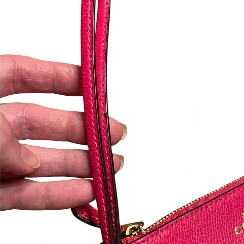 Coach Corner Zip Wristlet 6.25” x 4” x .5” - Cerise (fuchsia) with hang tag